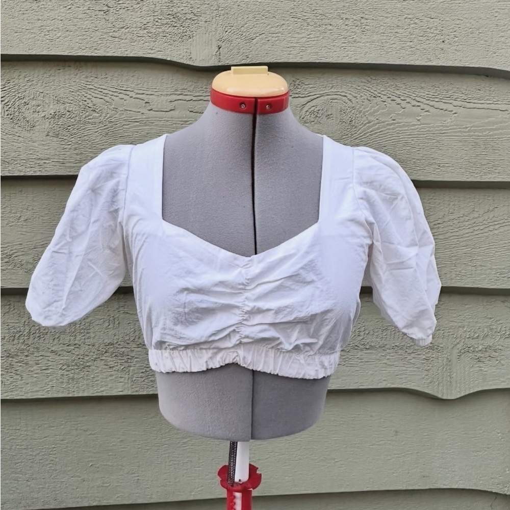 White Cropped Puffy Sleeve Cottagecore Top